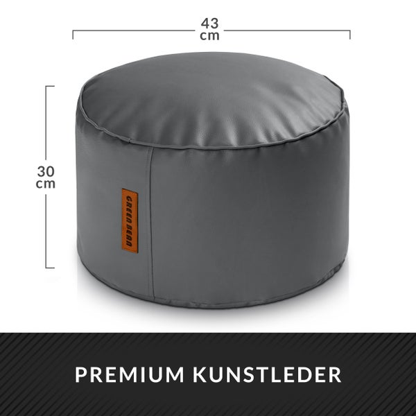 Grauer Sitzpouf aus Kunstleder mit den Maßen 43 x 30 cm