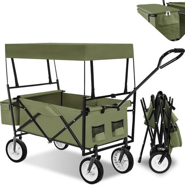 Bollerwagen tectake  inklusive Tragetasche faltbar, mit Dach grün