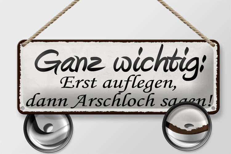 Blechschild Spruch 27x10cm Erst auflegen dann Arschloch Dekoration