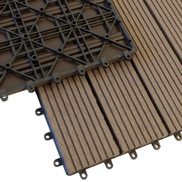 FLOORDIREKT WPC-Klickfliese Royal - Wetterbeständige Terrassenfliese - Dunkelbraun 30 x 60 cm