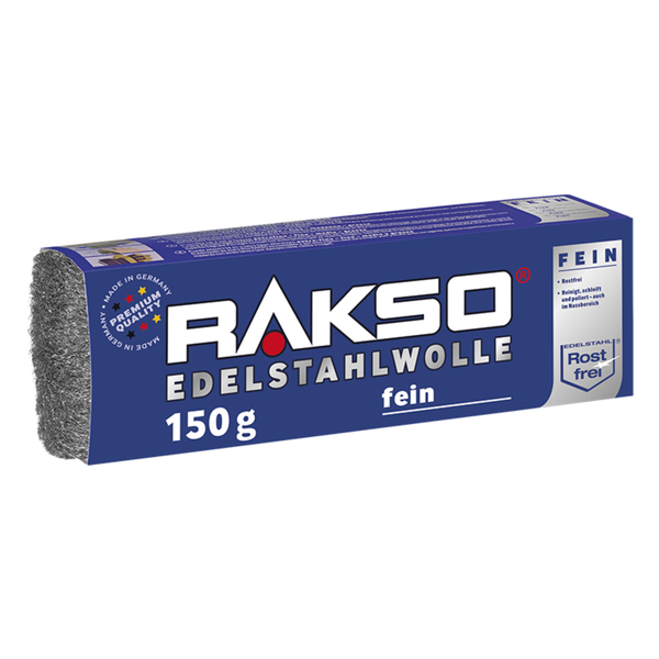 Rakso Edelstahlwolle fein, 150 Gramm, rostfrei, zum Reinigen, Schleifen und Polieren.