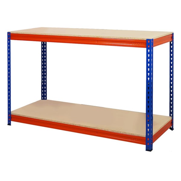 PROREGAL Mega Deal 5x Profi Werkbank STRONG BEAST, HxBxT 90x150x60cm mit Fachlast 500kg, 2 Ebenen, Blau-Orange