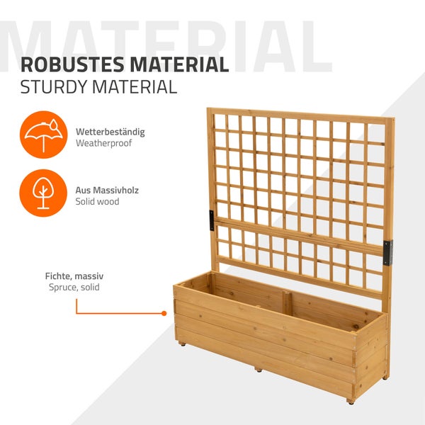 ML-Design Pflanzkasten mit Rankgitter, 119,5×139×36,5 cm, Braun, Pflanzkübel Blumenkübel mit Spalier, Gartenspalier Massivholz für Kletterpflanzen, Blumenkasten Rankkasten Hochbeet für Balkon & Garten