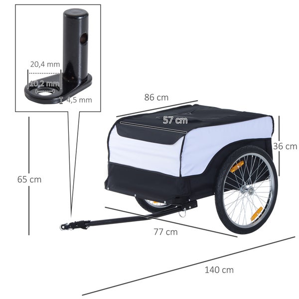 HOMCOM Fahrradanhänger, Lastenanhänger, Belastbarkeit max. 40 kg, 140 x 77 x 65 cm, Stahl, Oxford, Weiß+Schwarz