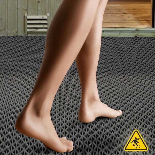 FLOORDIREKT Hygienematte für Barfußzonen - UV beständig - Grau - 90 x 300 cm