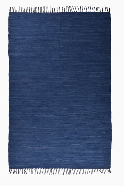 Handgewebter Fleckerlteppich aus Baumwolle Chindi Blau 120x180 cm