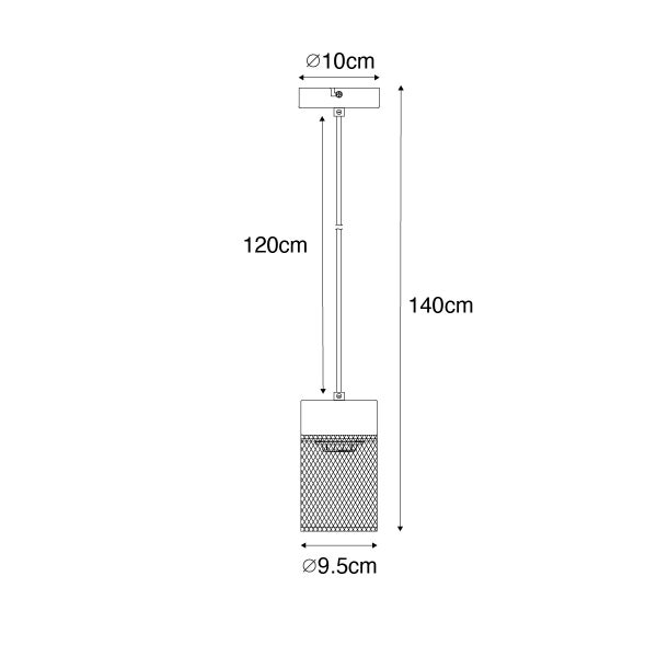 Technische Zeichnung einer Pendelleuchte mit Abmessungen