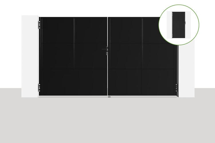 Schwarzes Flügeltor mit Türgriff