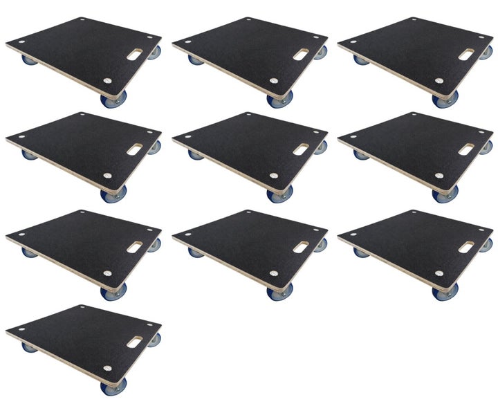 Neun Möbelroller mit Rollen und Griffloch