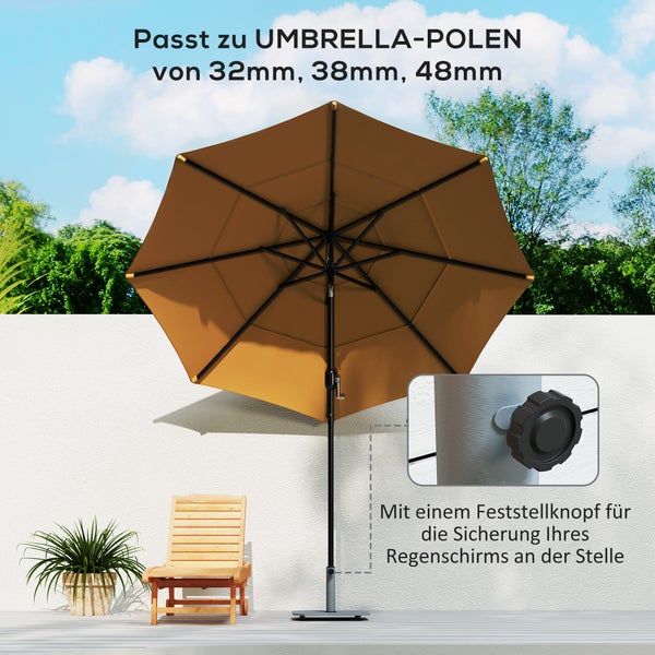 Outsunny Sonnenschirmständer aus Metall 18,5 kg Schirmständer mit Rollen, Quadratisch Schirmhalter, Schirmgewicht, Ständer für Sonnenschirm 32/38/48mm Rohrdurchmesser, für Balkon, Terasse, Grau