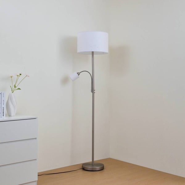 Stehlampe mit Leselampe und rundem Schirm