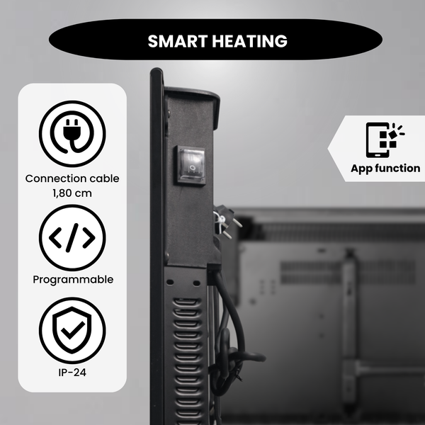Konvektor Quality Heating Eco Slim WIFI Serie 97x5 cm 2000W Aluminium schwarz inkl. intelligenter WLAN-Steuerung und Wandmontage