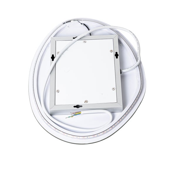 Rückansicht eines Spiegels mit LED-Beleuchtung und Montagevorrichtung