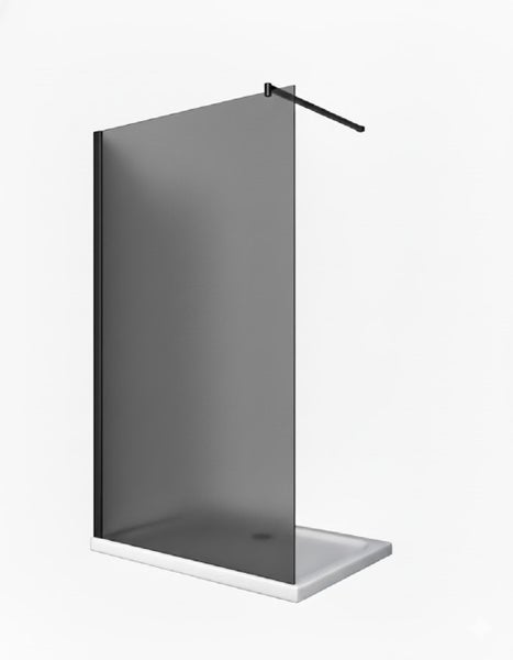 Duschwand aus Glas mit Stabilisierungsstange auf Duschwanne