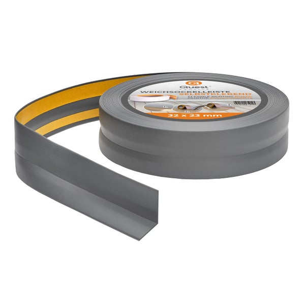 Quest Weichsockelleiste Selbstklebend 32 x 23 mm, PVC Sockelleiste, Flexibel, Dunkelgrau, 5 Meter