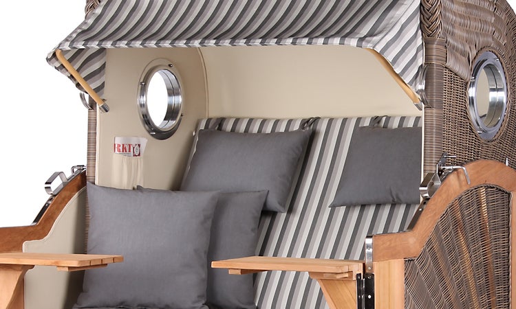 Strandkorb Westerland Teak Bullauge PE grey Dessin 545
