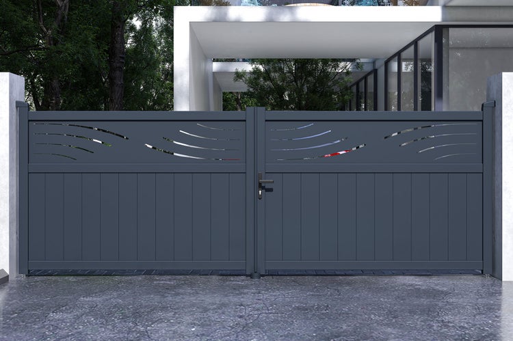 Doppelflügeltor aus Aluminium 4m HALTI 400B140 Grau