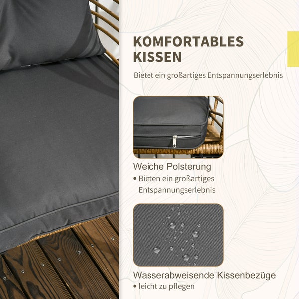 Outsunny Rattan Gartenmöbel-Set, 3-TLG. Sitzgruppe, inkl. Couchtisch und 2 Stühle, Bistro-Set mit Kissen, Balkonmöbel für Terrasse, Balkon, Stahl, Sand+Dunkelgrau