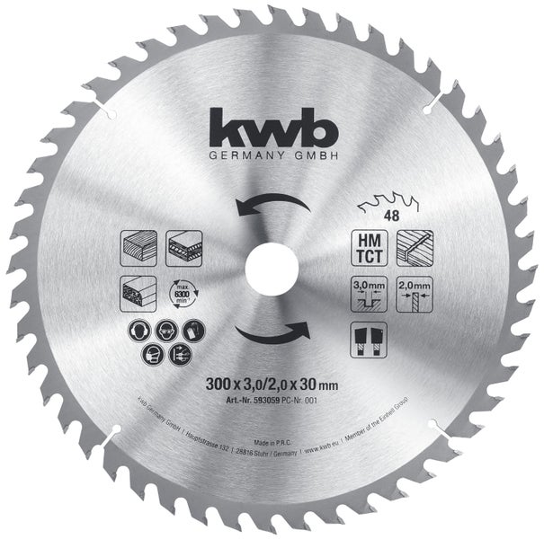 kwb Bau-Kreissägeblatt 250 x 30 Sägeblatt für Tisch-Kreissägen, Wechselzahn f. mittlere Schnitte, Z-48 Zähne, 250 x 30 mm