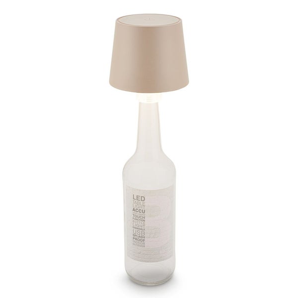 LED Tischleuchte mit Akku in Flaschenform und Lampenschirm