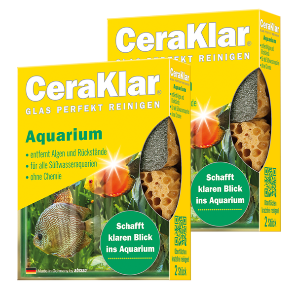CeraKlar Aquarium Glasreiniger Reinigungspads zur Entfernung von Algen und Rückständen in Süßwasseraquarien, zwei Stück.