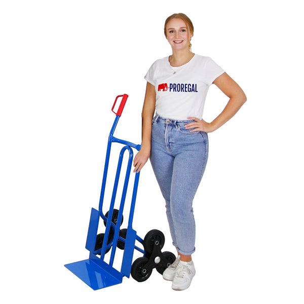 PROREGAL Treppensteiger RHINO XL Schaufel HxBxT 104x60x54cm Tragkraft 250kg 3x Vollgummiräder Blau Treppensackkarre, Transportkarre
