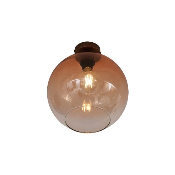 Deckenleuchte mit runder Glasabdeckung und eingeschalteter Glühbirne