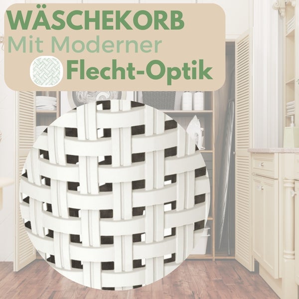 Wäschekorb Wäschesammler Wäschekorb mit Deckel plastik Wäschetonne Wäschetruhe weiß Wäschebox mit Deckel 31 x 40 x 60 cm 43 L Rattan Optik