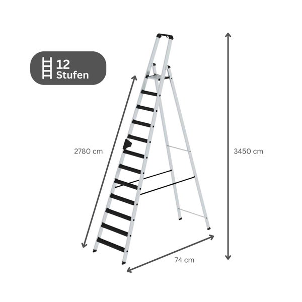PROREGAL Stufen-Stehleiter Einseitig Begehbar mit Clip-Step Relax 12 Stufen