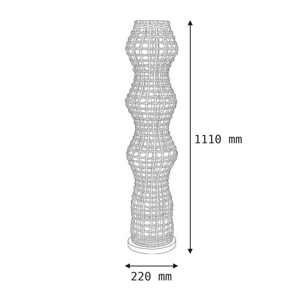 Maßzeichnung einer Stehlampe in Geflechtoptik mit einer Höhe von 1110 Millimeter und einer Breite von 220 Millimeter.