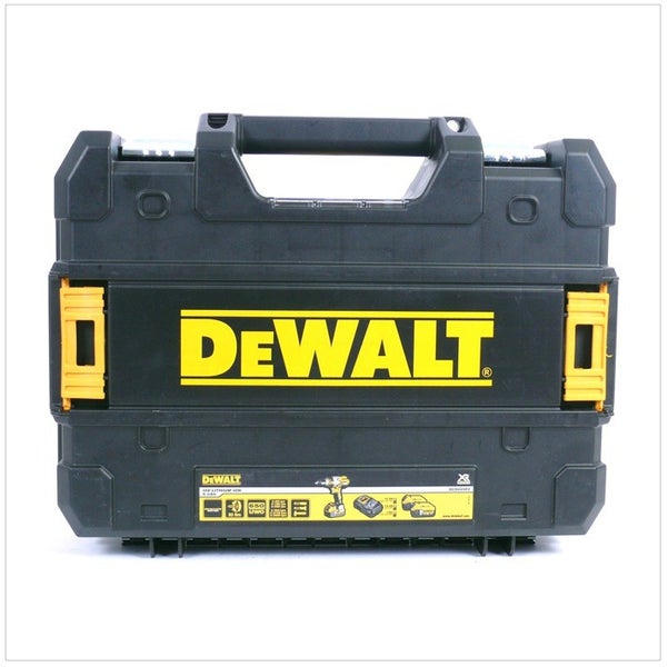 Schwarzer DeWALT Werkzeugkoffer aus Kunststoff mit Tragegriff und DeWALT Logo.