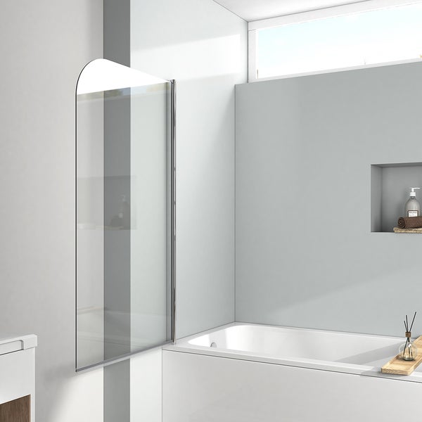 EMKE Badewannenaufsatz 80 x 140 cm, Duschwand für Badewanne, 6 mm ESG-Sicherheitsglas mit Nano-Beschichtung, Schwenktür mit Hebe-Senk-Funktion, Chrom