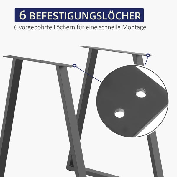 HOMCOM Tischbeine, 2er-Set Tischkufen, Dreieckig Möbelfüße aus Stahl, 70 x 72 cm Tischgestell für Esstisch, Couchtisch, Schreibtisch, Stahl, Schwarz