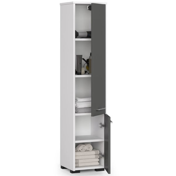 Badezimmerschrank mit Regalen und einer Tür