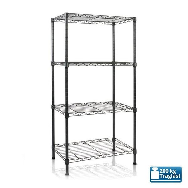 KARAT Gitterregal Rocky 200 kg Belastbarkeit 4 Böden Schwarz 55 x 35 x 110 cm