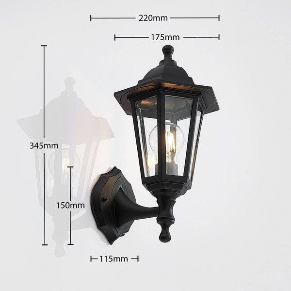 Lindby Wandlampe aussen, Aussenwandleuchte Laterne schwarz spritzwassergeschützt IP44 1xE27 max. 60W ohne Leuchtmittel Außenleuchte antik Look