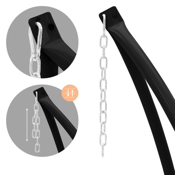 ECD Germany Hängestuhlgestell Schwarz 208 cm mit Hängesessel Terra Cota, Hängestuhl mit Armlehnen Hängeschaukel Baumwolle bis 120 kg, Freistehendes Hängesesselgestell Metall Gestell Hängesitz Ständer
