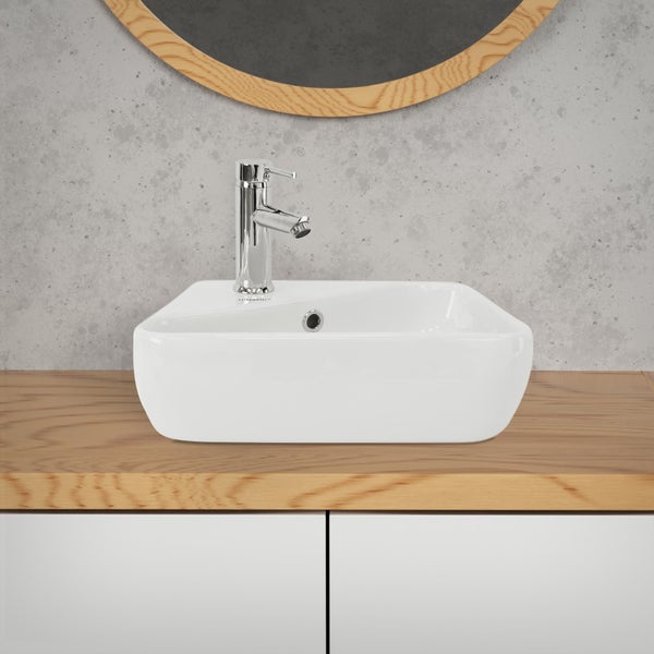 Waschbecken Flora Slim 45 Cm, Weiß, Keramik – Mit Hahnloch & Überlauf, Schlankes Design Für Kleine Bäder
