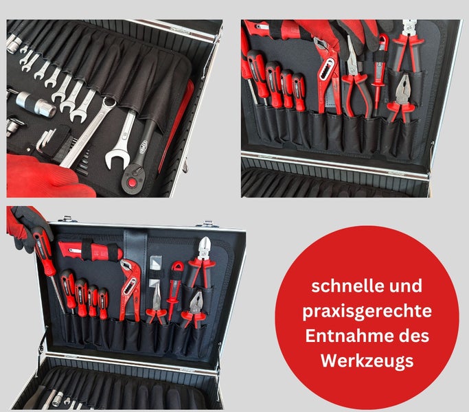 FAMEX 755-57 Universal Werkzeugkoffer mit hochwertigem Werkzeug-Set, für Heimwerker