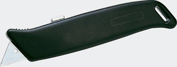 Cuttermesser mit schwarzem Kunststoffgriff und ausziehbarer Klinge.