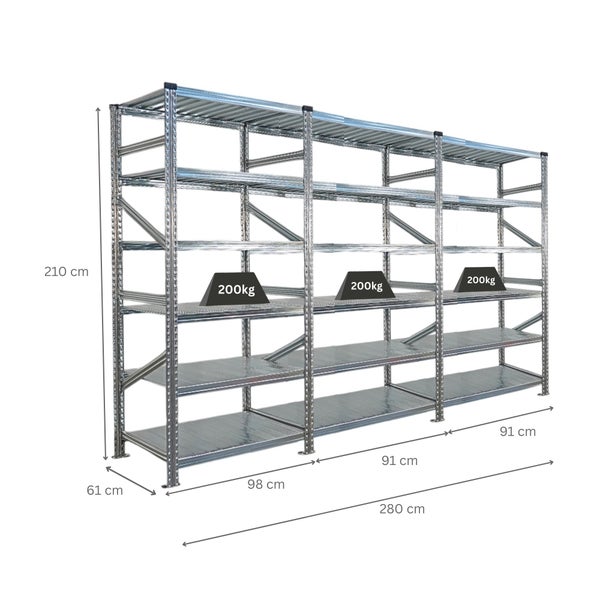 Metallregal mit mehreren Ebenen und einer Traglast von 200 kg pro Ebene