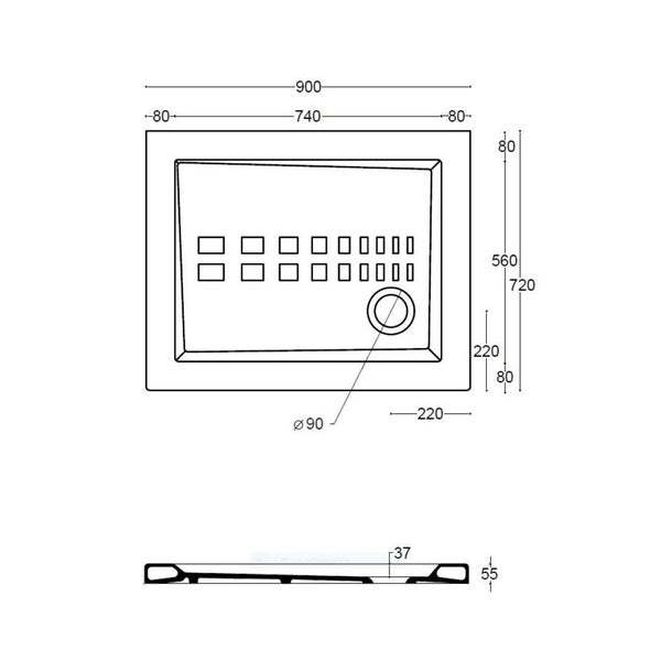 Traditionelle Duschwanne 70X90 mit Antirutschbeschichtung  | Linea