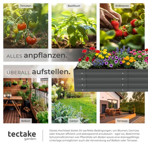 Hochbeet für Tomaten, Basilikum, Erdbeeren, Blumen, Gemüse und Kräuter auf Balkon, Garten oder Terrasse