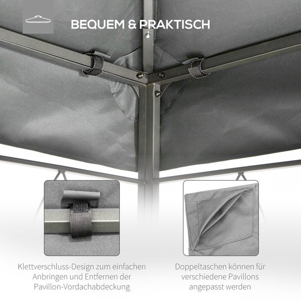 Outsunny Ersatzdach, Pavillondach für Metallpavillon, 3x4m, Polyester, Hellgrau