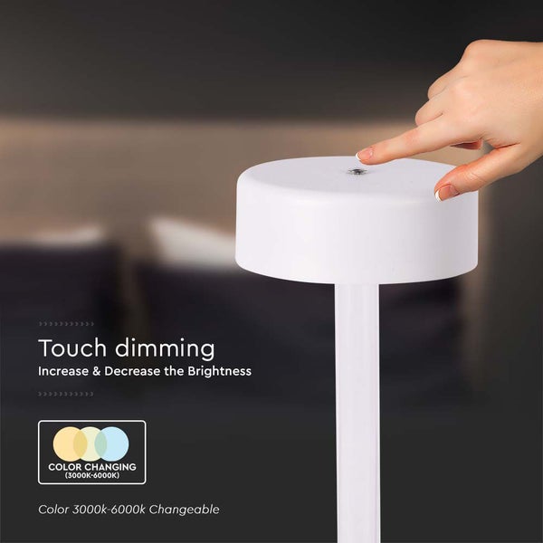 V-TAC VT-7567-W - Designer Lamps - Wiederaufladbare Tischlampen - IP20 - White+Transparent - 3