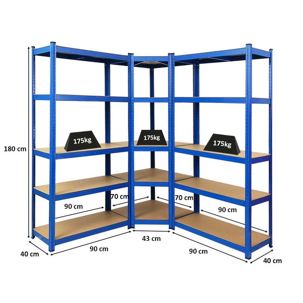PROREGAL Mega Deal 1x Eckregal & 2x Schwerlastregal Ragnar Fachlast 175 kg Blau