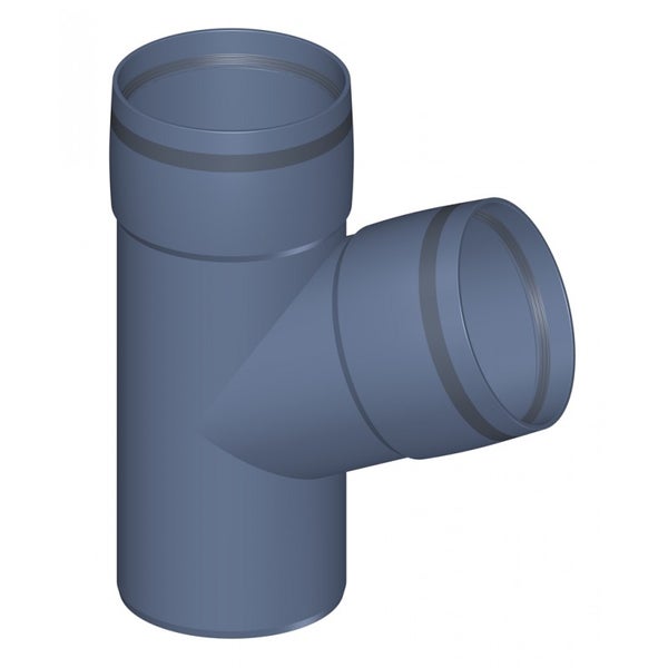 HT-Abzweig für Abwasserrohre aus grauem Kunststoff mit integrierten Gummidichtungen.