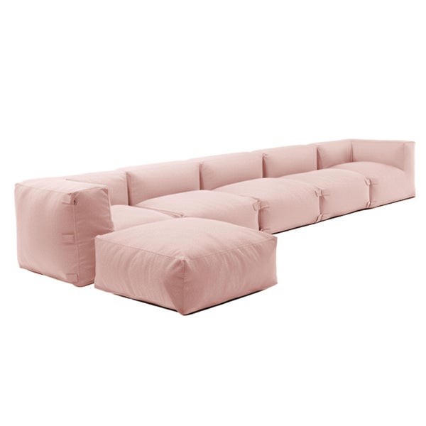 Modulares Lounge-Sofa in Rosa mit Hocker, Stoffbezug, mehrere Sitzelemente.