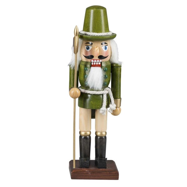 Dekorativer Nussknacker aus Holz mit Stab und traditioneller Uniform für die Weihnachtsdekoration