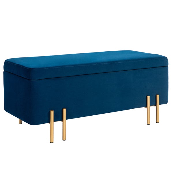 HOMCOM Sitzbank mit Stauraum Polsterbank mit Samtoptik, Sitztruhe mit Metallbeine, Truhenbank für Wohnzimmer Schlafzimmer Flur 100 x 40 x 42 cm, Blau